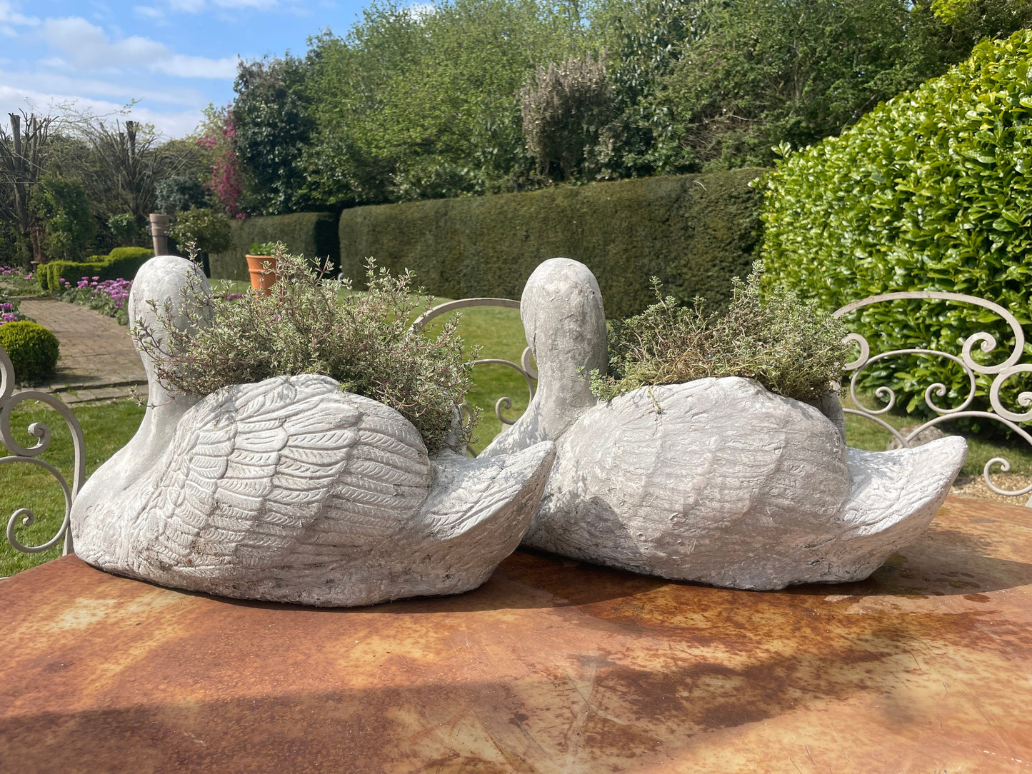 Pair Of Swan Garden Planters/Pots Mid Century Modern, Vintage