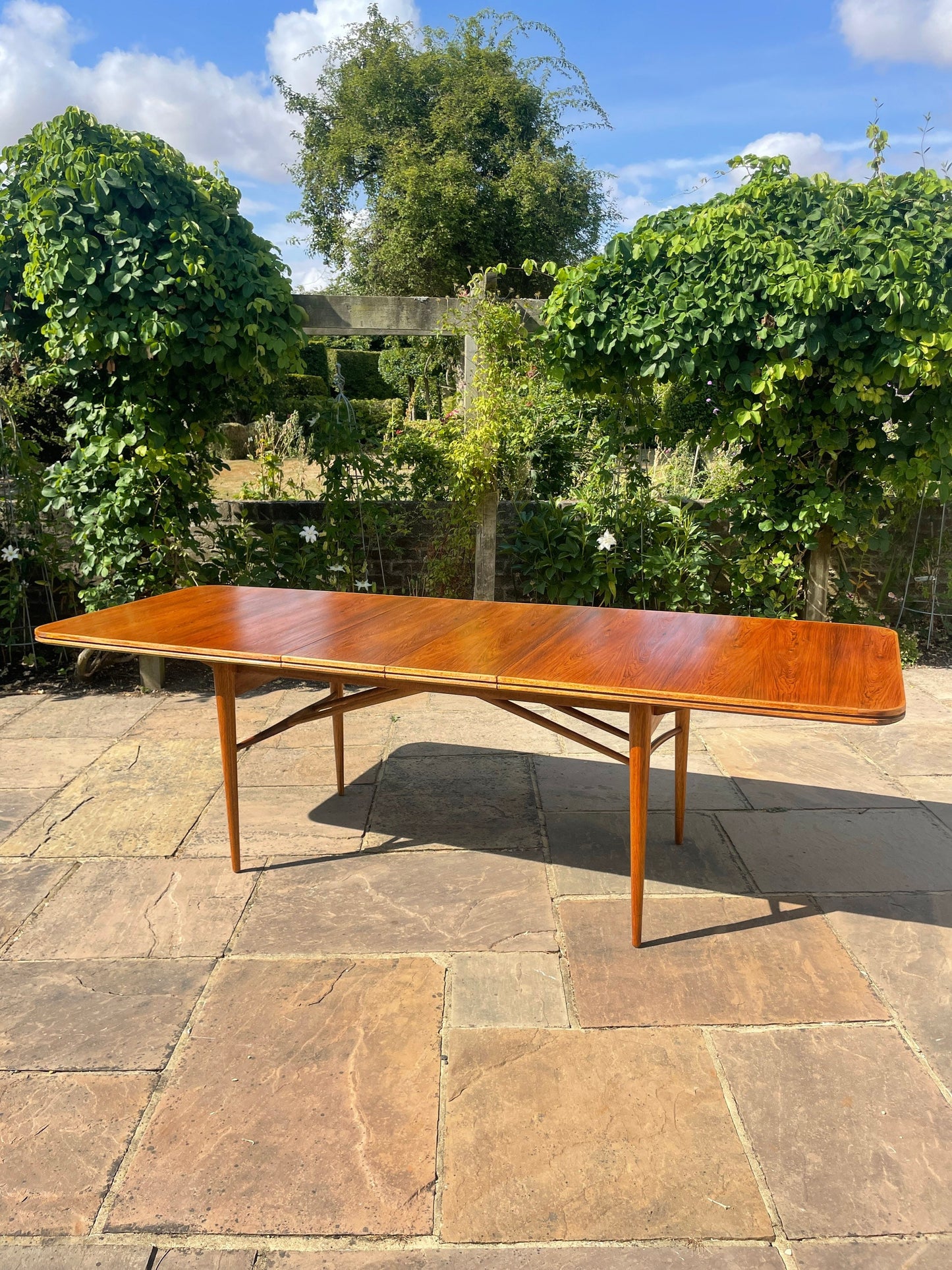 For Leah*** remaining amount, including taxes for fabric import, Teak Dining Suite by Robert Heritage for Archie Shine Comprising of a Hamilton Dining Table and 6 Hamilton Chairs Mid Century Modern 1950's