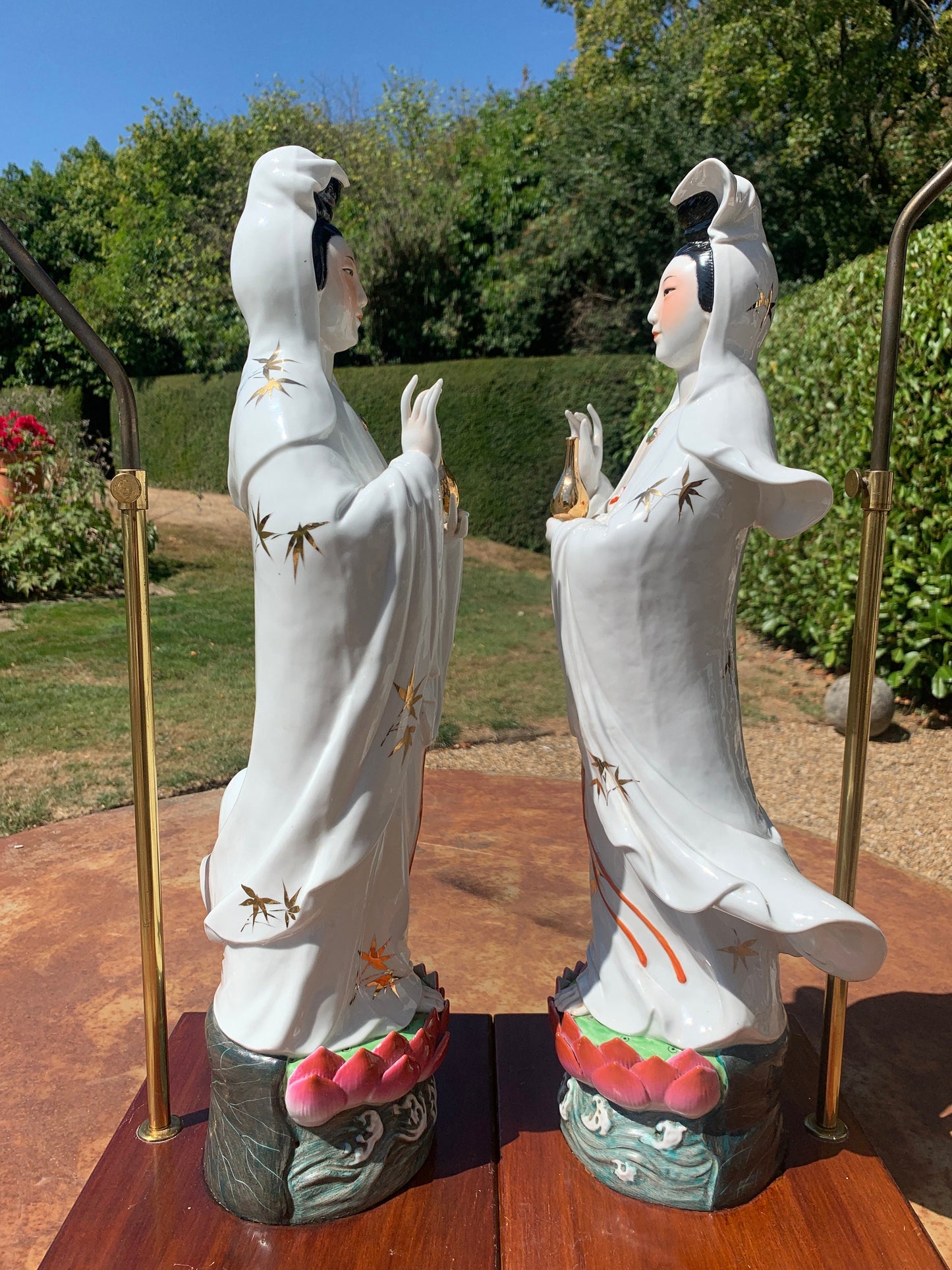 Hollywood Regency Chinese Guan Yin porcelain lamps