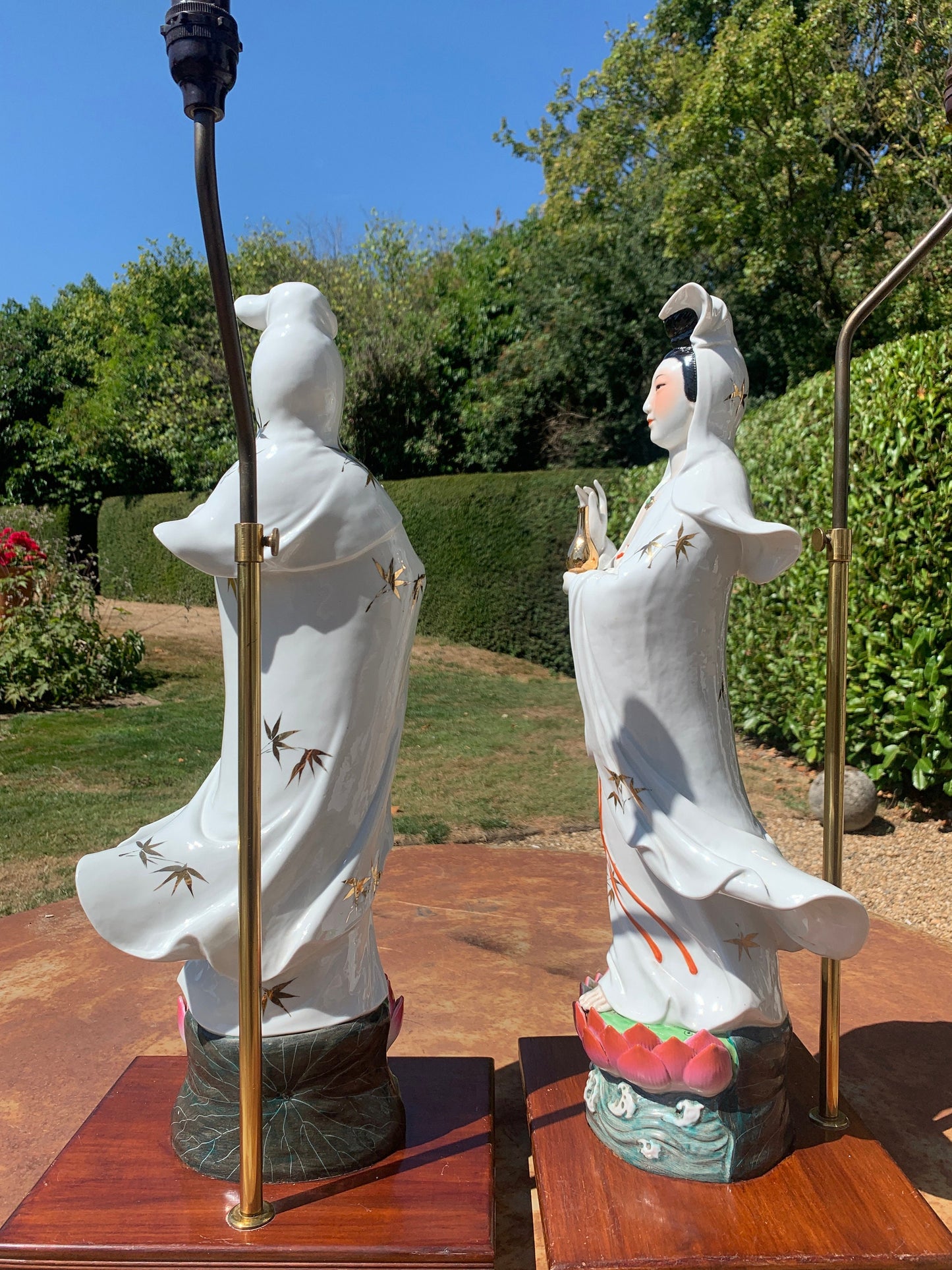 Hollywood Regency Chinese Guan Yin porcelain lamps