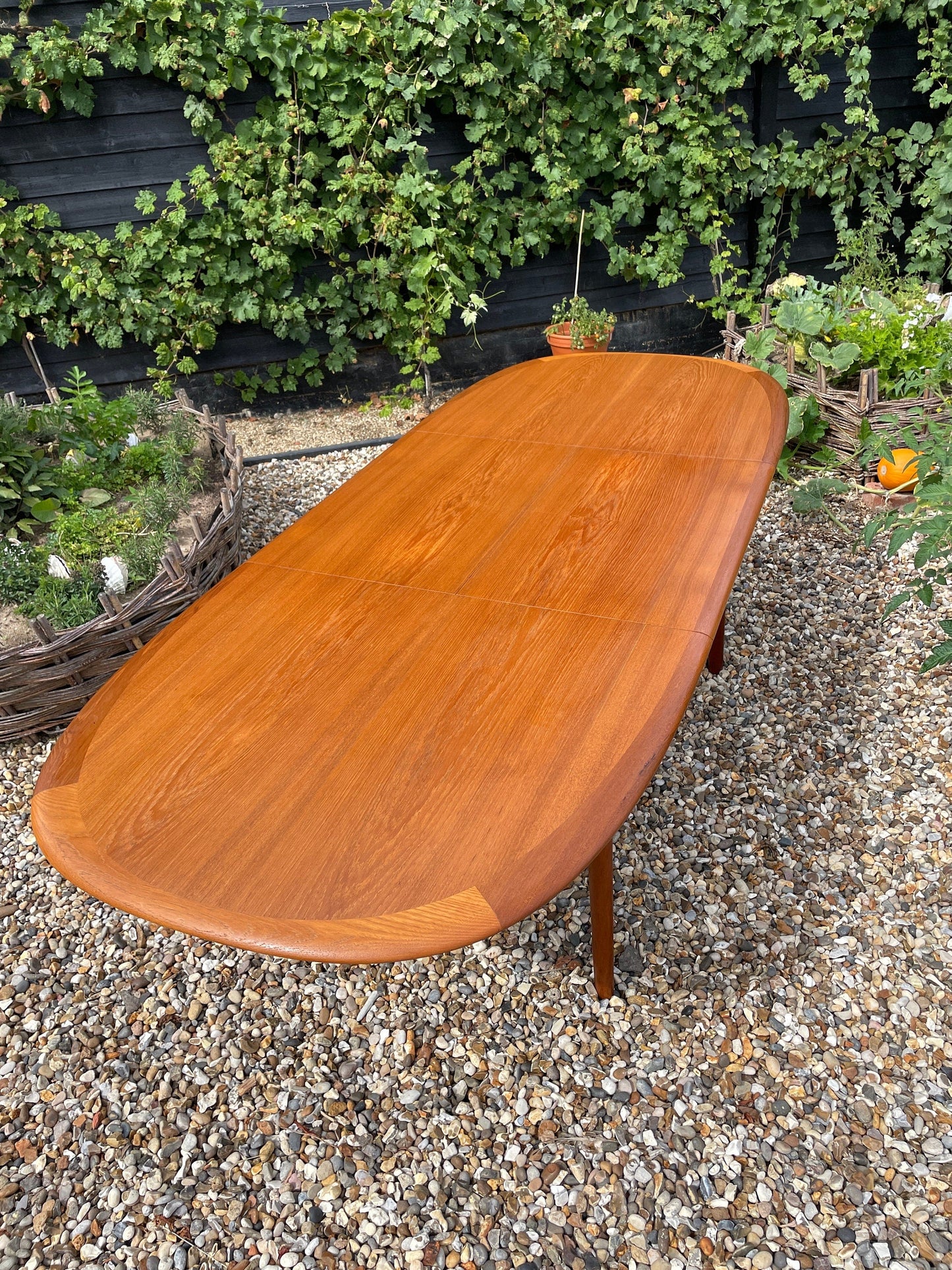 For Peg*** Deposits for Exceptionally Elegant Mid Century Modern Danish Teak Dining Table by Elsteds Agerbaek, 8 Archie shine chairs, crate and shipping