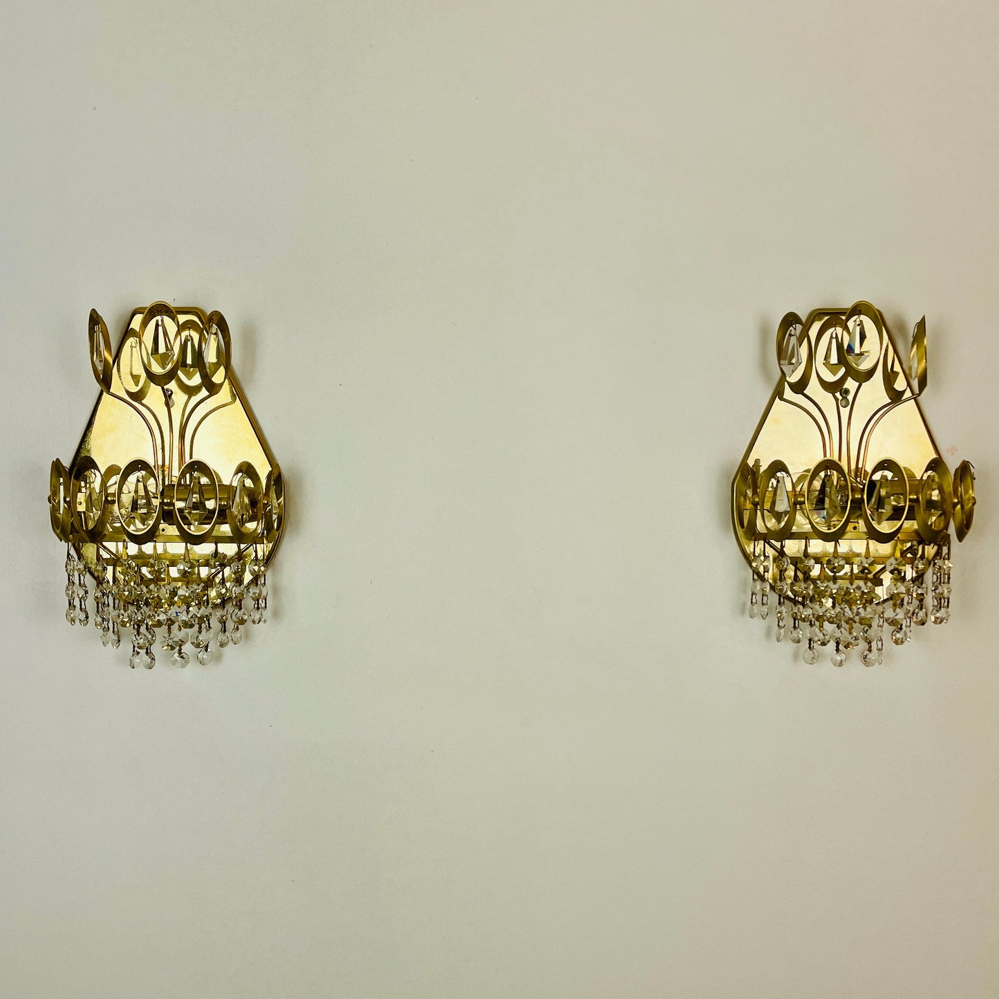 Pair of Gold with Drop Crystal Wall Lights