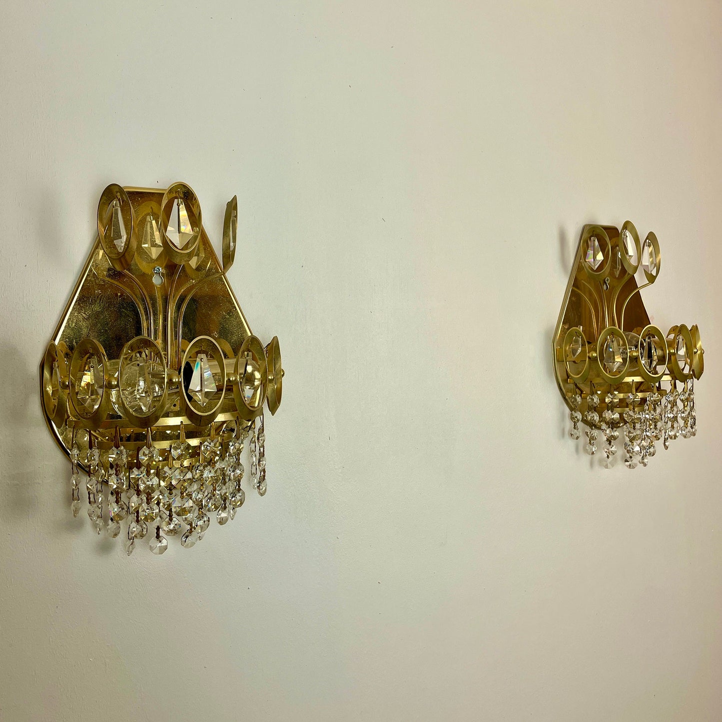Pair of Gold with Drop Crystal Wall Lights