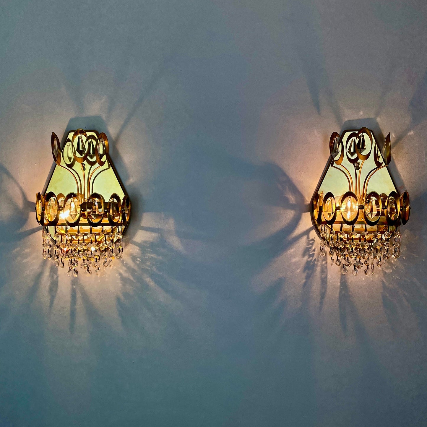 Pair of Gold with Drop Crystal Wall Lights