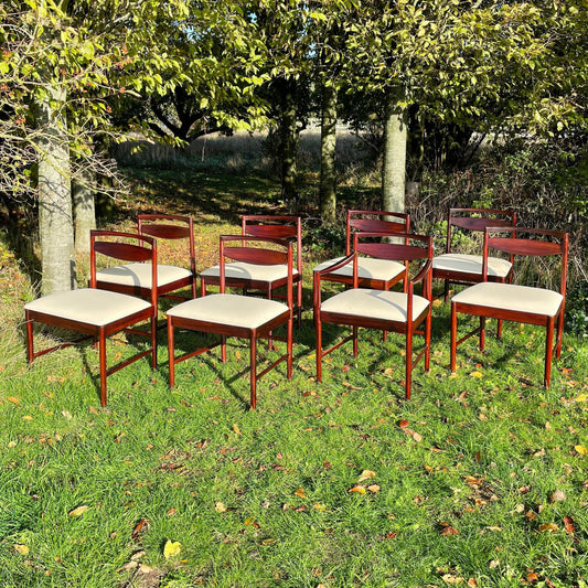 Set of 8 Rosewood Mcintosh Dining Chairs by Tom Robertson With One Carvers With New Reupholstery Mid Century Modern 1960/70s - Pending A10 certificate