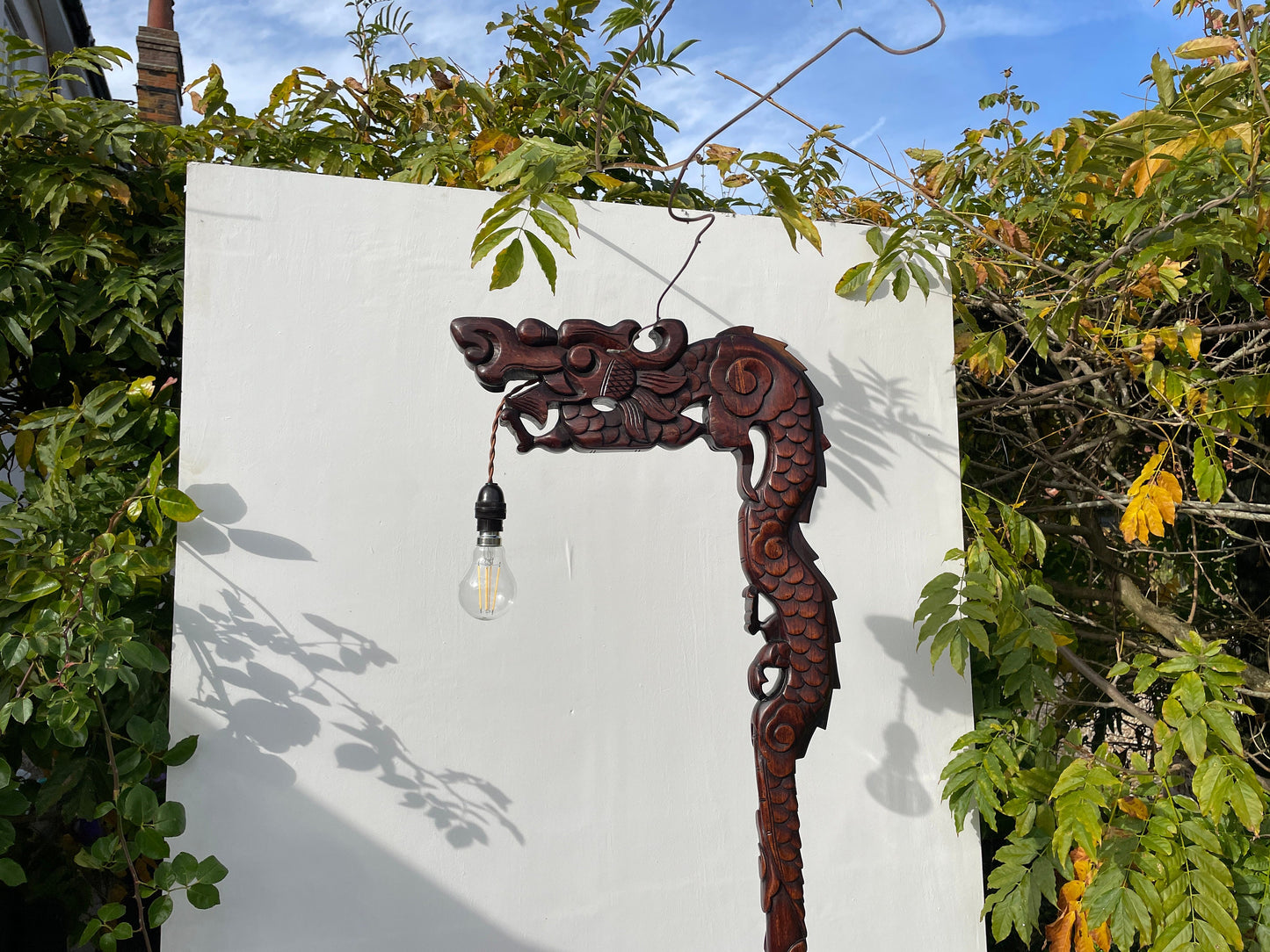 Antique Hand Carved Hardwood Oriental Dragon Floor Lamp 1920's