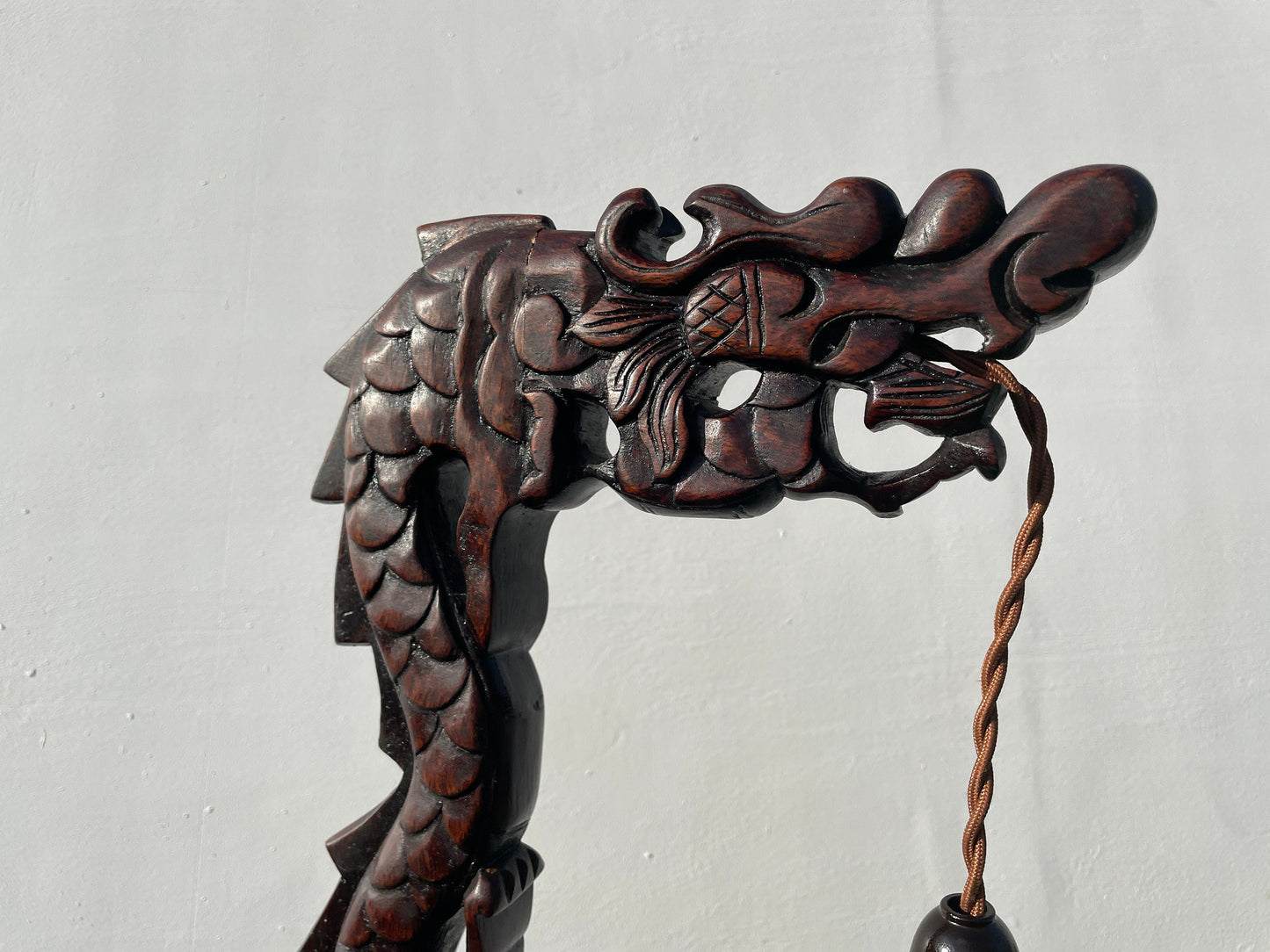 A Pair Of Antique Hand Carved Hardwood Oriental Dragon Table Lamps 1920's