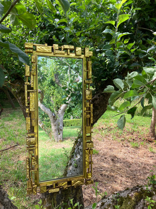 Vintage Brutalist Syroco 1970s Gold Mirror