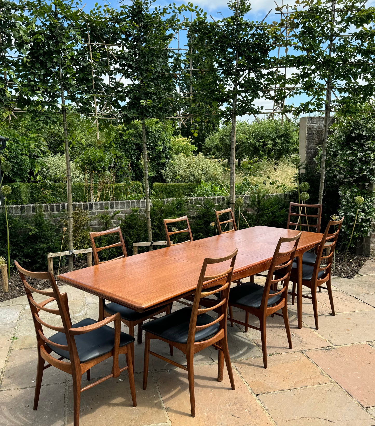 Mid Century Modern Teak 10 Seater Danish Model 217 Extendable Table and 'Lis' Chairs by Arne Hovmand-Olsen & Mobelfabrik Dining Set