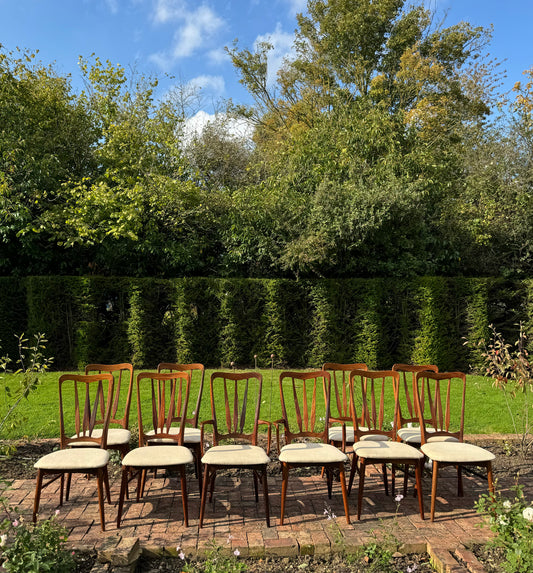 Mid Century Danish Rosewood Set Of Ten Danish Teak ‘Ingrid’ Dining Chairs By Niels Koefoed. Pending A10 certificate