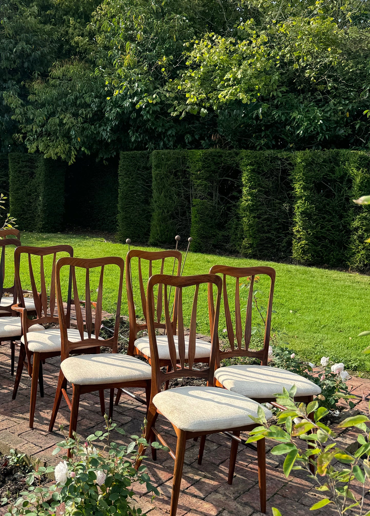 Mid Century Danish Rosewood Set Of Ten Danish Teak ‘Ingrid’ Dining Chairs By Niels Koefoed. Pending A10 certificate