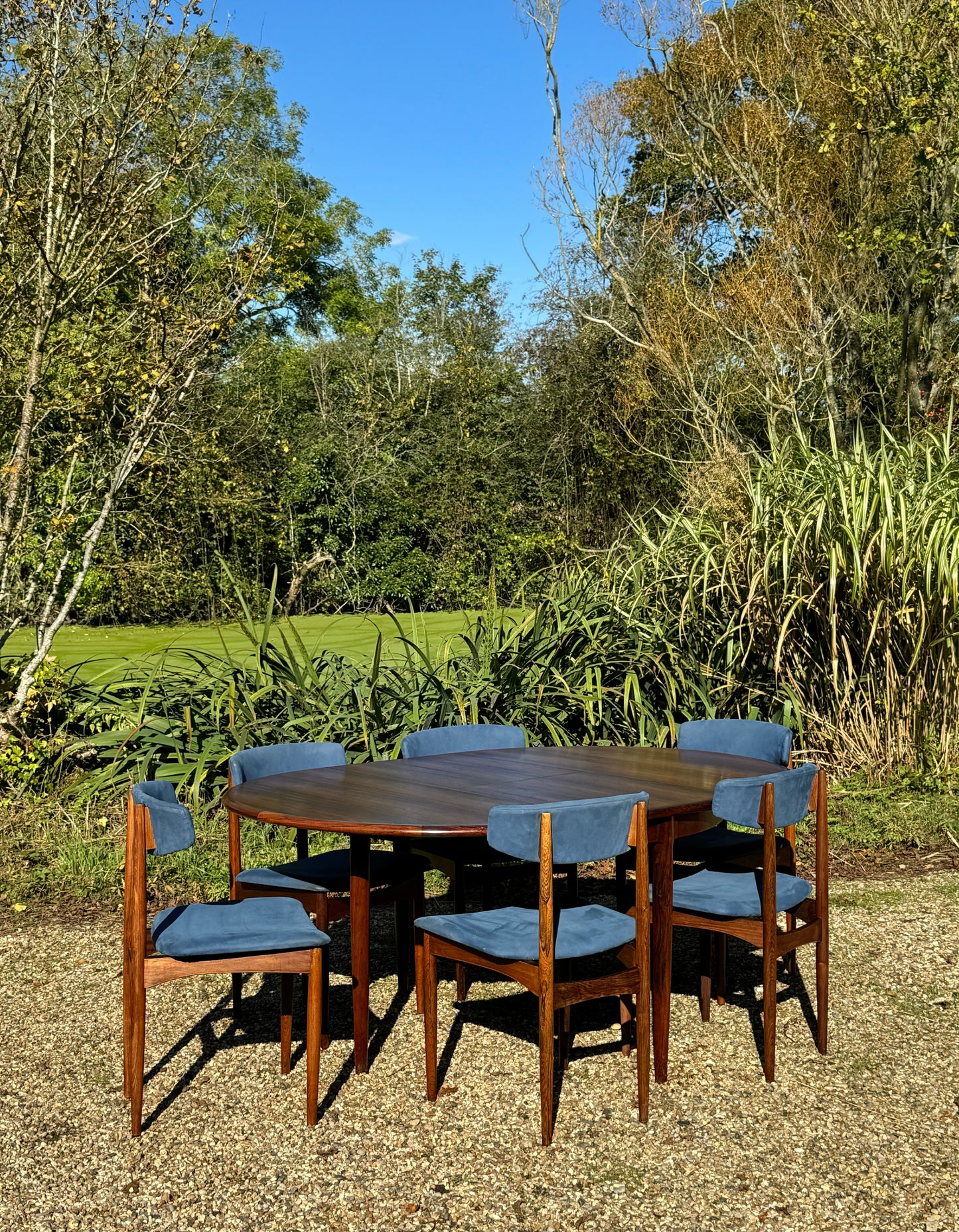 Vintage Mid Century Danish Rosewood Dining Table with Six Dining Chairs - Pending A10 certificate