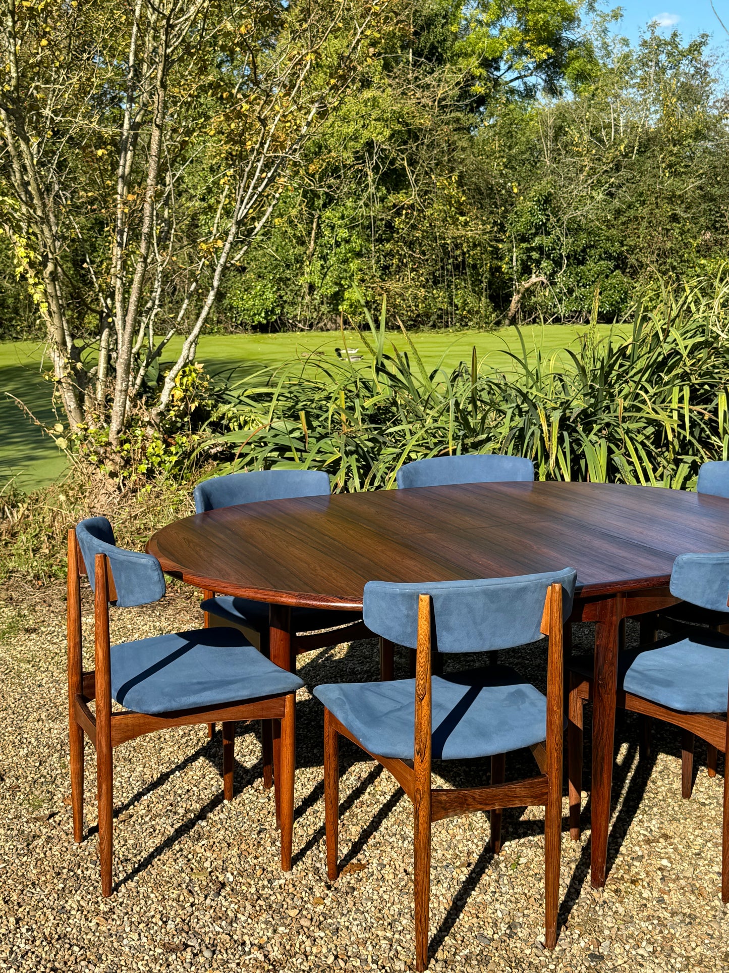 Vintage Mid Century Danish Rosewood Dining Table with Six Dining Chairs - Pending A10 certificate