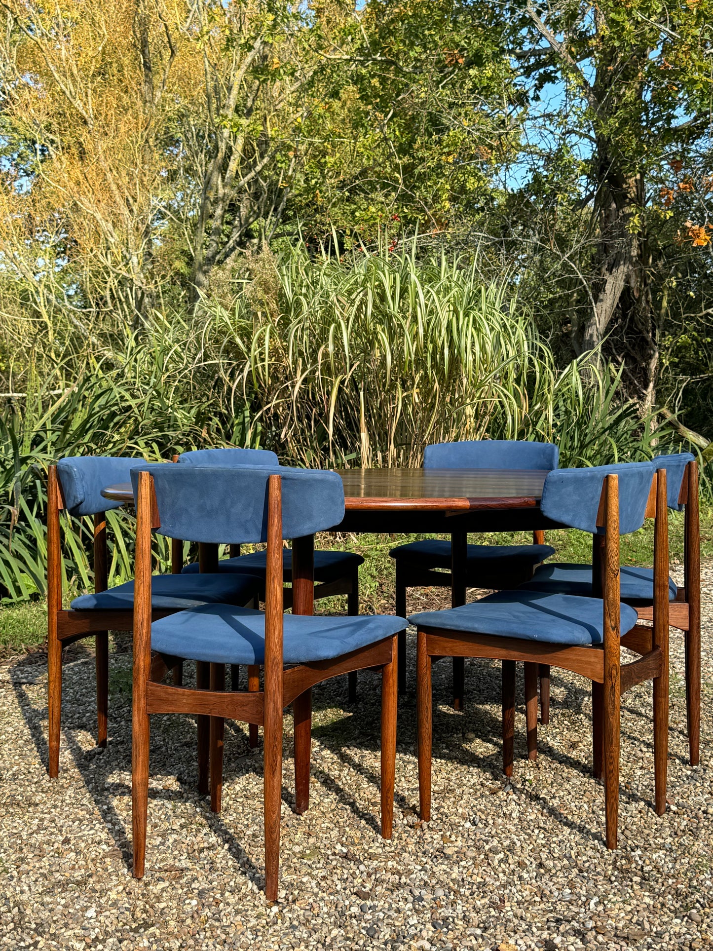 Vintage Mid Century Danish Rosewood Dining Table with Six Dining Chairs - Pending A10 certificate