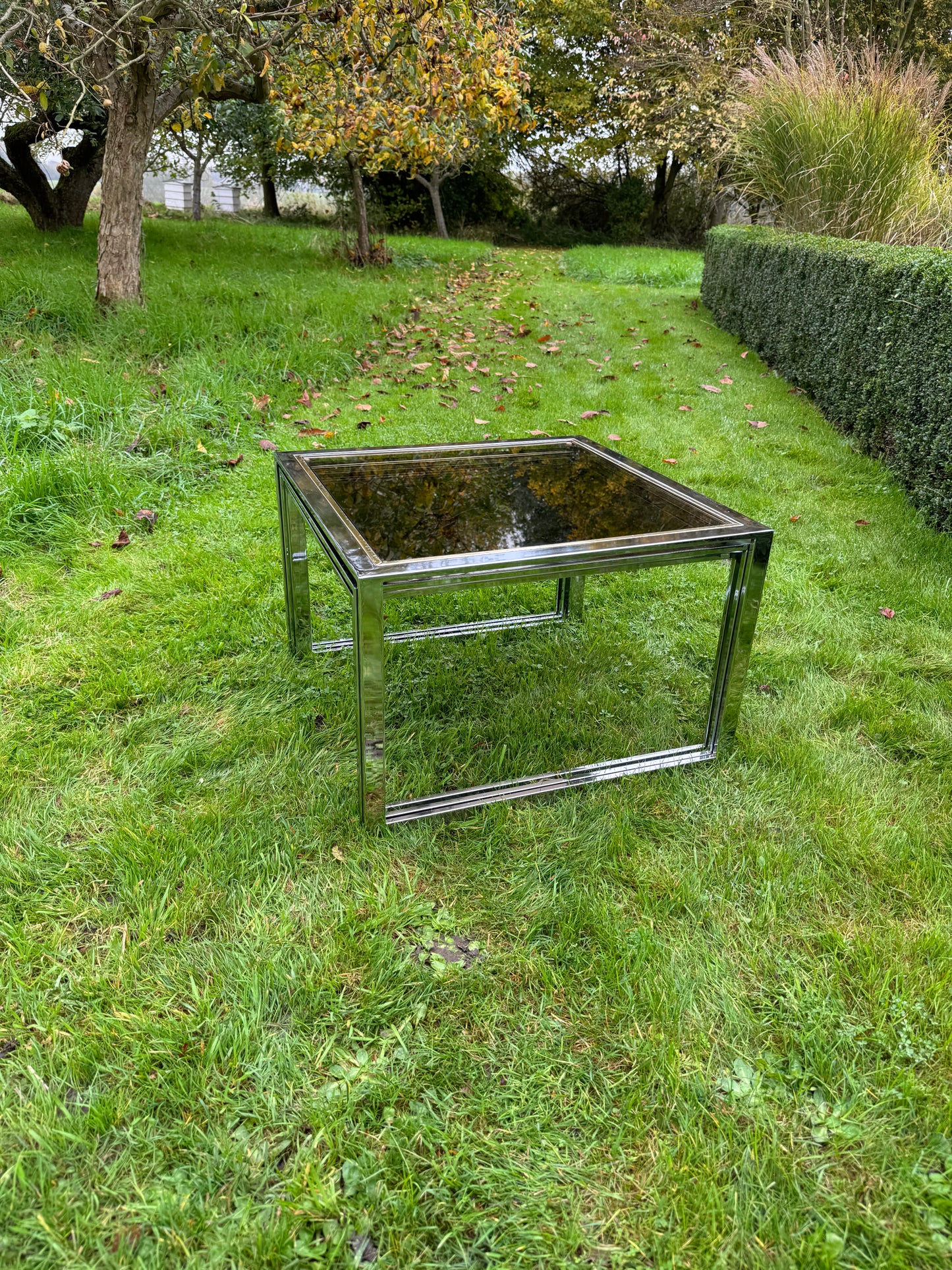 Milo Baughman Mid Century Modern Nest of Three Chrome and Glass Tables