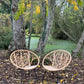 Set Of Two Mid Century Modern Hollywood Regency Wicker Indoor /Outdoor Chairs With Heart Detail