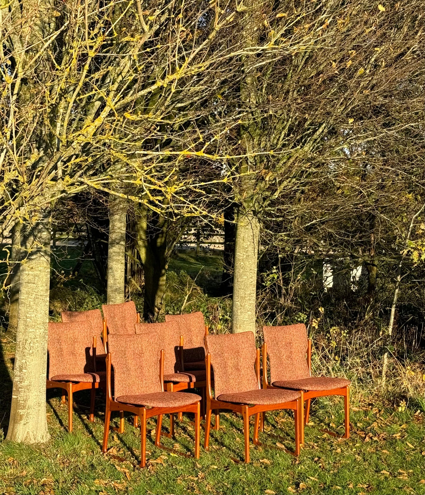 Mid Century Danish Teak Upholstered Set Of Eight Dining Chairs By Vamdrup Stolefabrik 1960