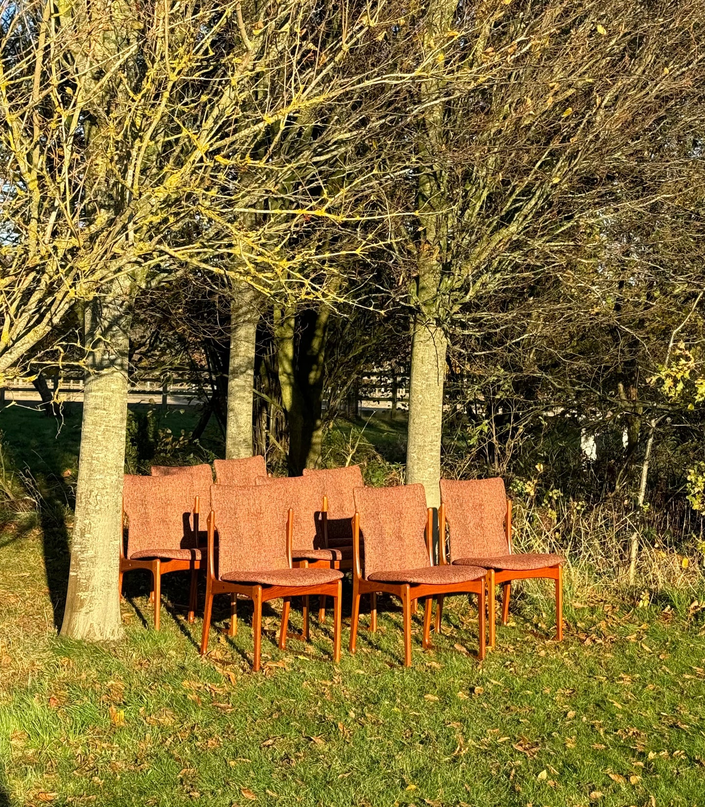 Mid Century Danish Teak Upholstered Set Of Eight Dining Chairs By Vamdrup Stolefabrik 1960