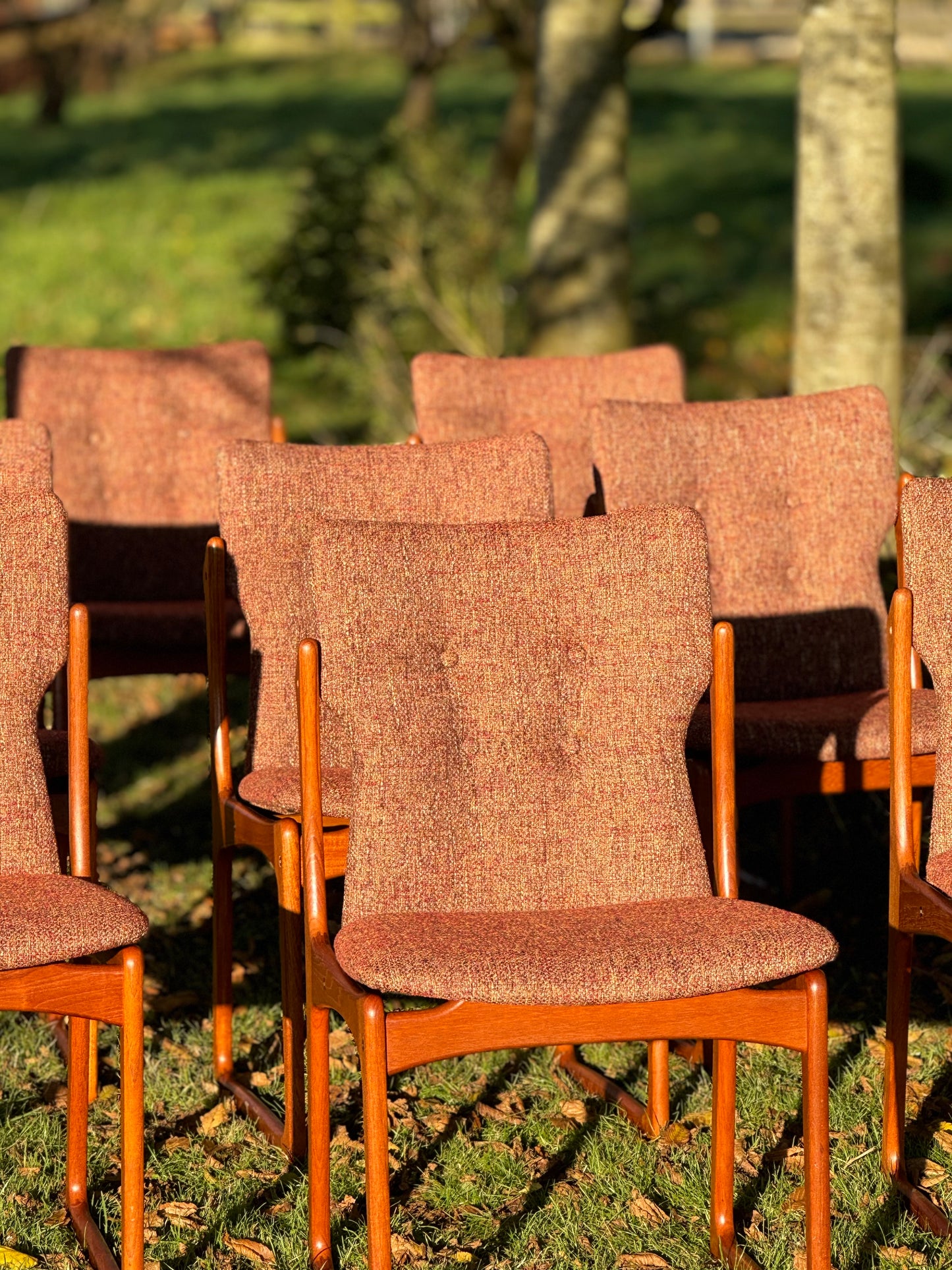 Mid Century Danish Teak Upholstered Set Of Eight Dining Chairs By Vamdrup Stolefabrik 1960