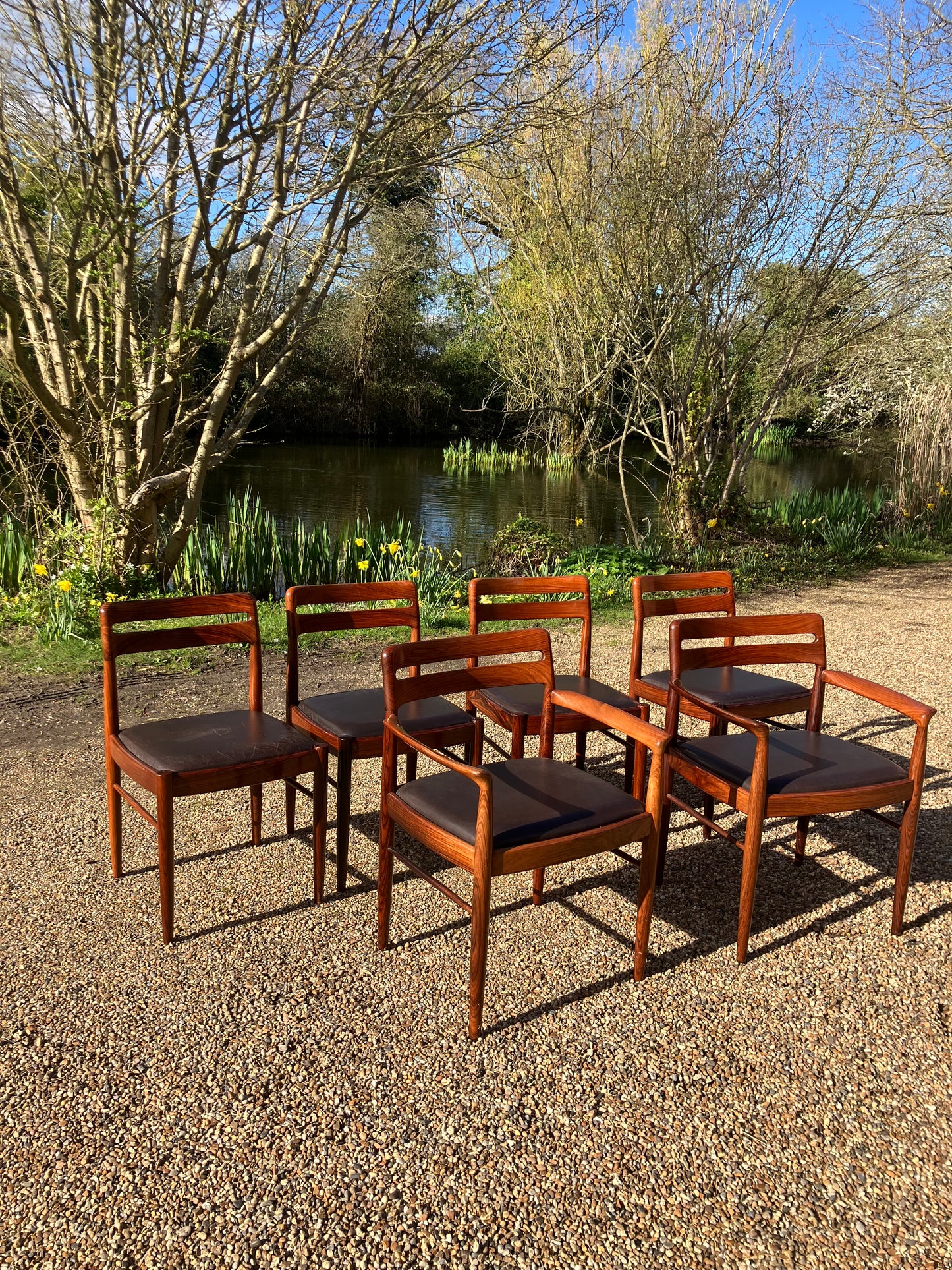 Mid Century Modern 6 Model Dining Chairs in Mahogany by H.W. Klein, 1960s