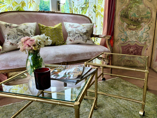 Pair of Gilt-Metal Hollywood Regency Faux Bamboo Side Tables in the Style of Maison Bagués