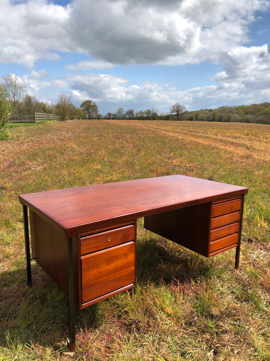 Mid century modern Danish teak partners desk by Peter Hvidt & Orla Mølgaard-Nielsen for Søborg, Denmark, 1950s