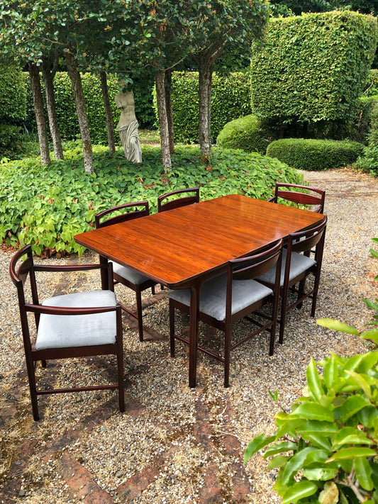 Mid Century Modern Mcintosh Rosewood Dining Table and Set of 6 Dining Chairs by Tom Robertson, 1960s - Pending A10 certificate