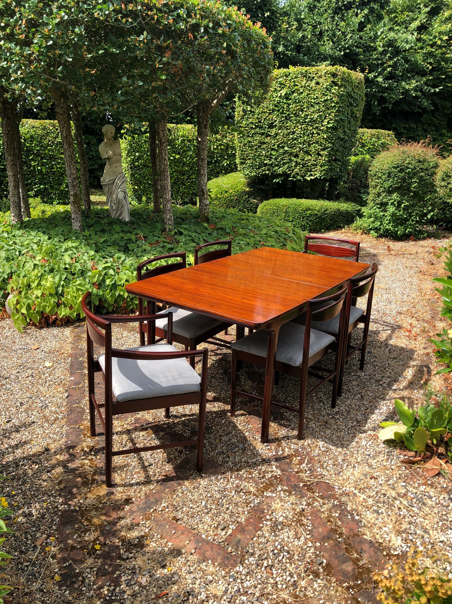 Mid Century Modern Mcintosh Rosewood Dining Table and Set of 6 Dining Chairs by Tom Robertson, 1960s - Pending A10 certificate