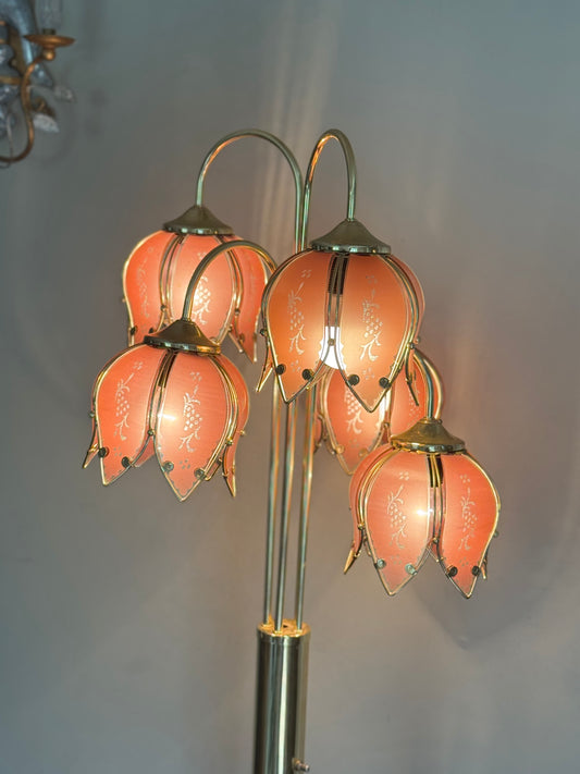Reserved for Eleena ***vintage Hollywood Regency pink glass tulip/lotus lamp