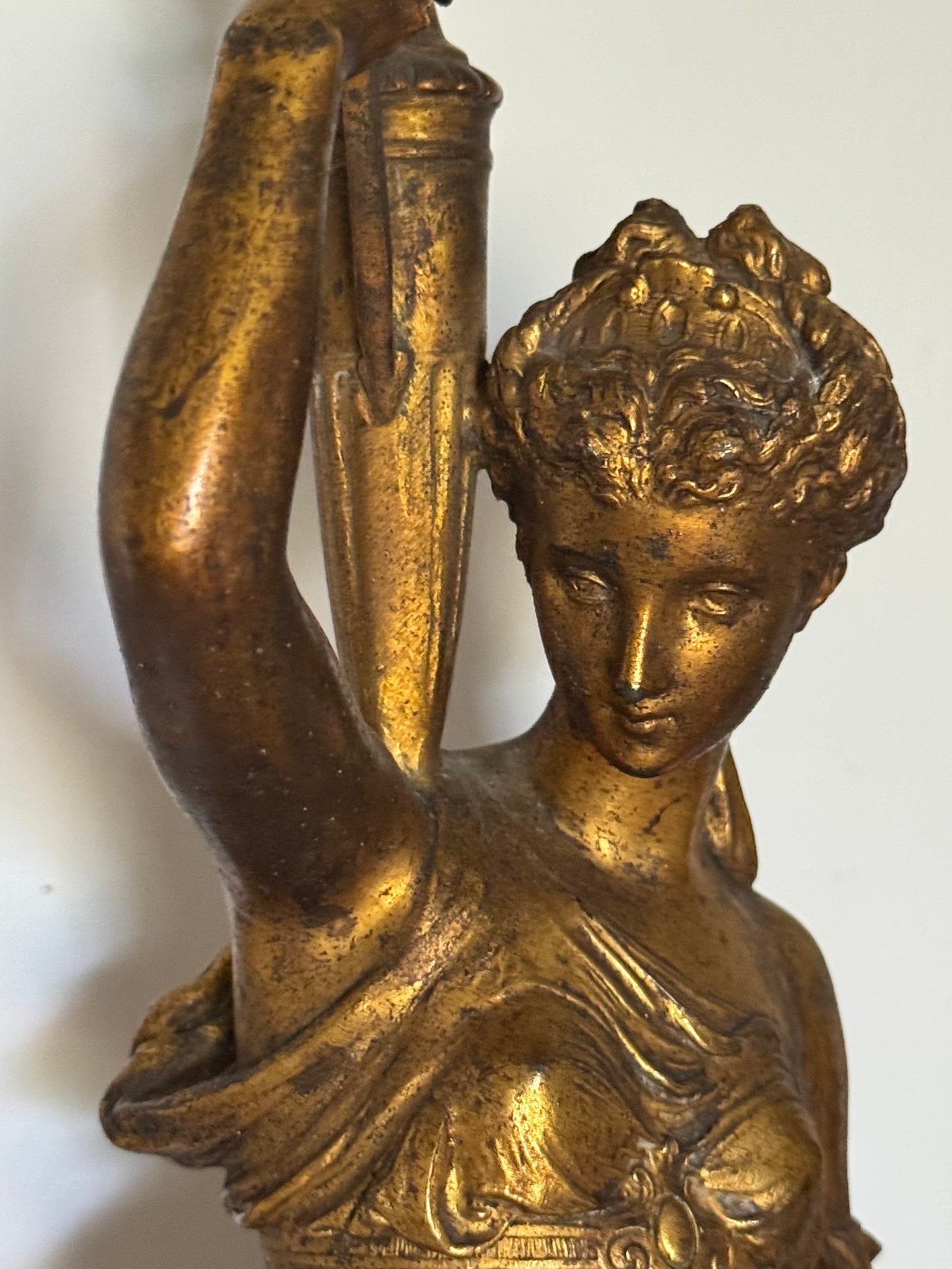 Antique French Gilt Metal Table Lamps: Classical Maiden Design, 1890s