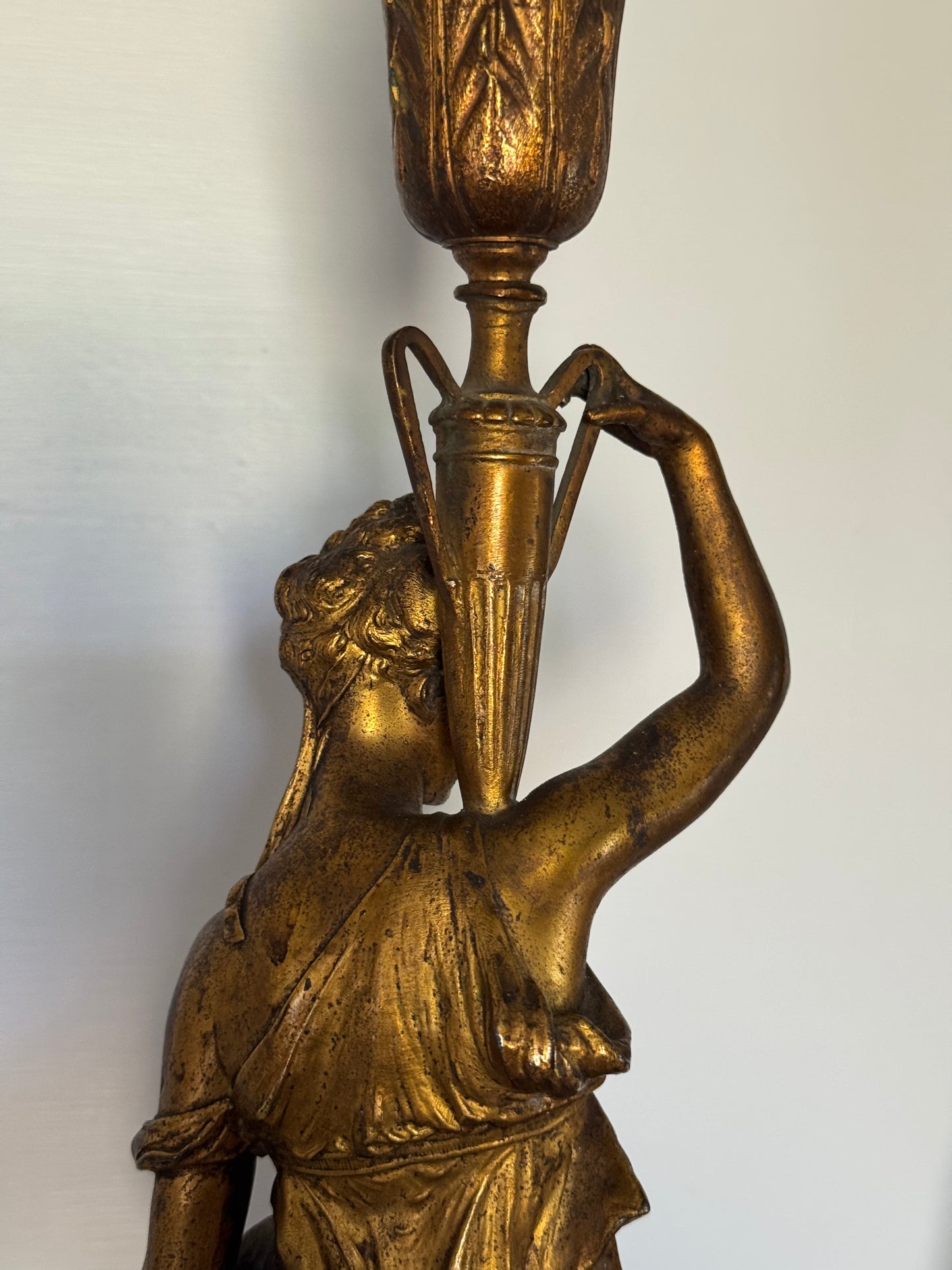 Antique French Gilt Metal Table Lamps: Classical Maiden Design, 1890s