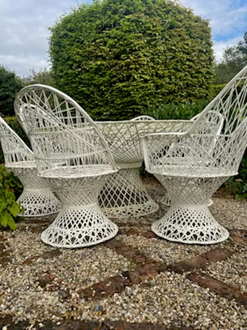 Mid Century Modern Hollywood Regency Rattan Garden Dining Set by Russell Woodard