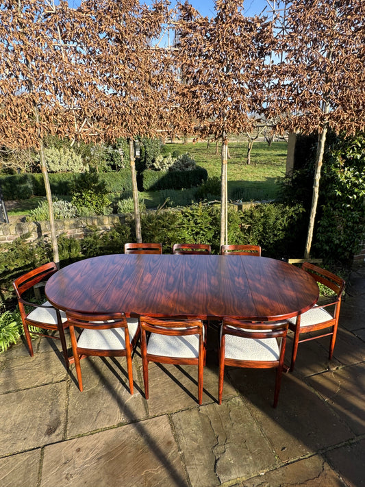 Mid Century Modern Danish Rosewood Dining Table and Eight Rosewood chairs by H W Klein for Bramin 1960s - Pending A10 certificate