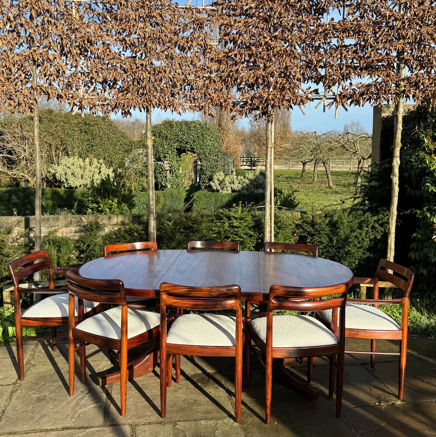 Mid Century Modern Danish Rosewood Dining Table and Eight Rosewood chairs by H W Klein for Bramin 1960s - Pending A10 certificate