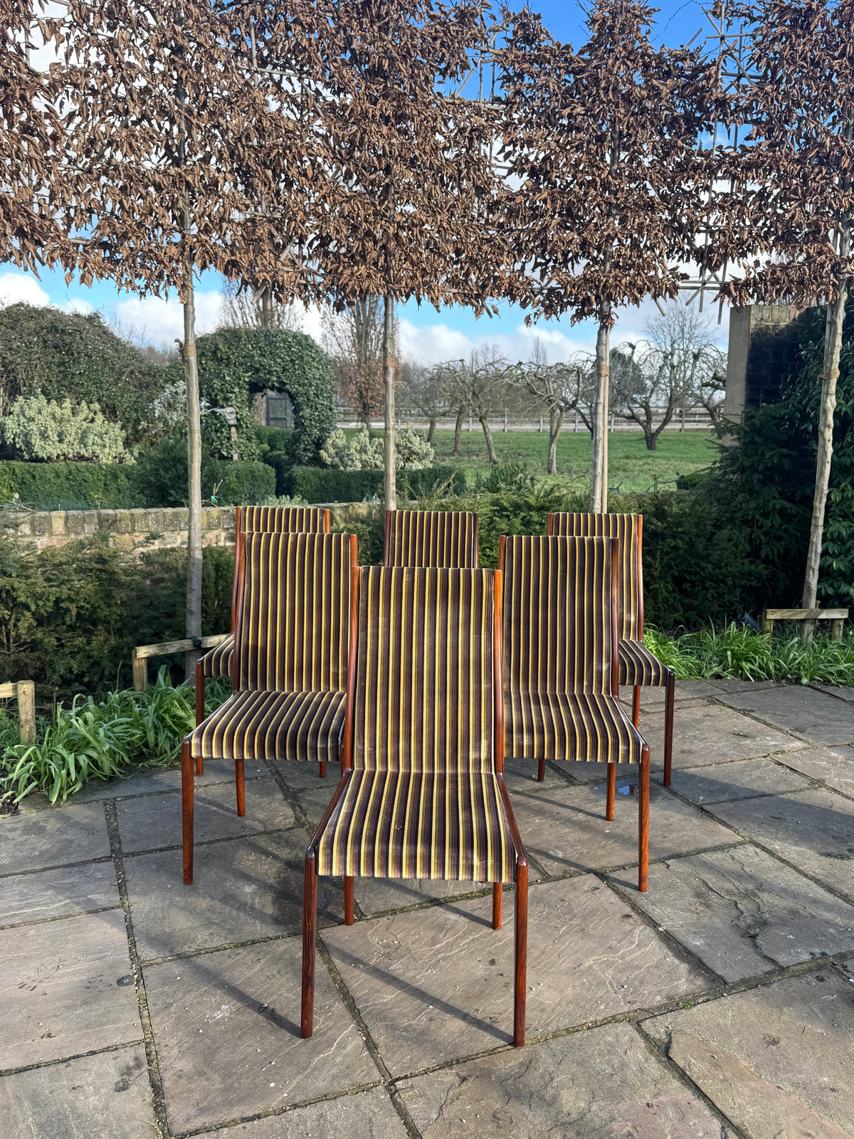 For Kyle**price includes shipping,crate,CITES and tariffs **Set of eight Rosewood dining chairs by Robert Heritage for Archie Shine 1970.