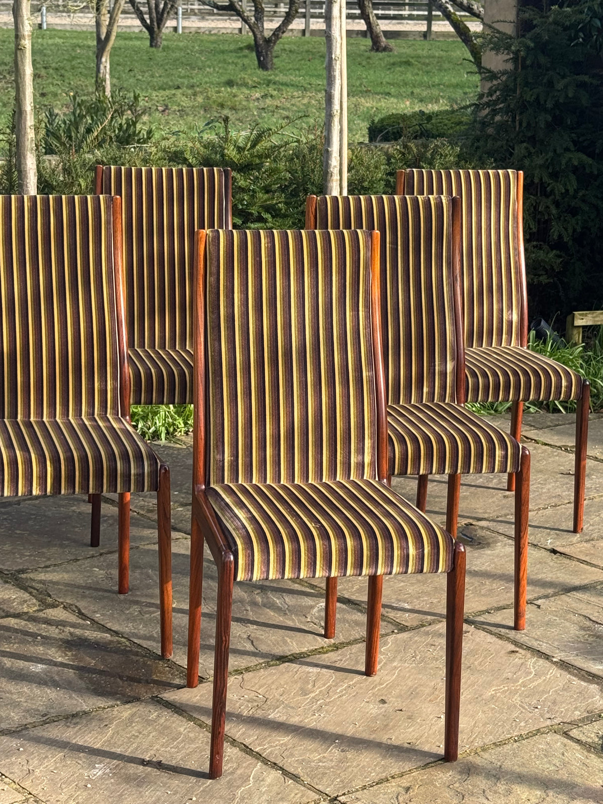 For Kyle**price includes shipping,crate,CITES and tariffs **Set of eight Rosewood dining chairs by Robert Heritage for Archie Shine 1970.