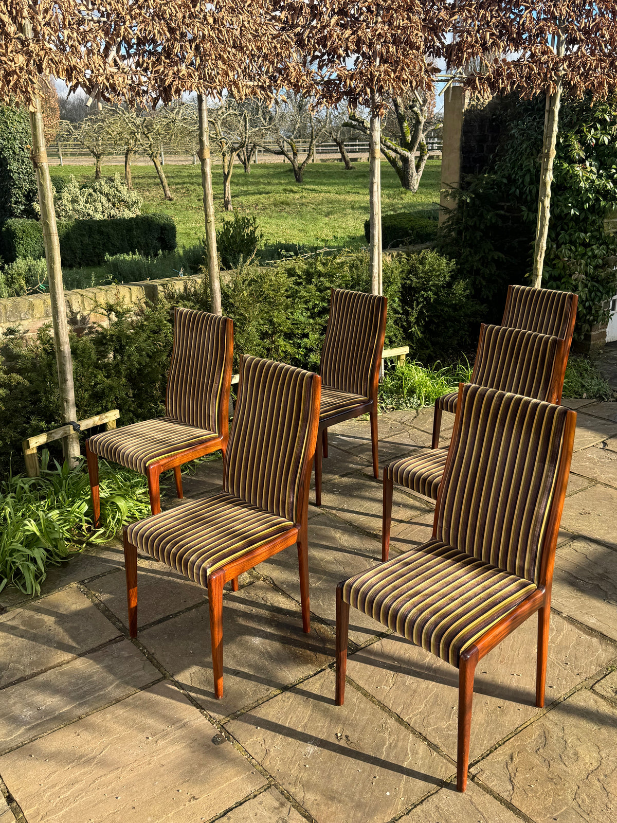 For Kyle**price includes shipping,crate,CITES and tariffs **Set of eight Rosewood dining chairs by Robert Heritage for Archie Shine 1970.