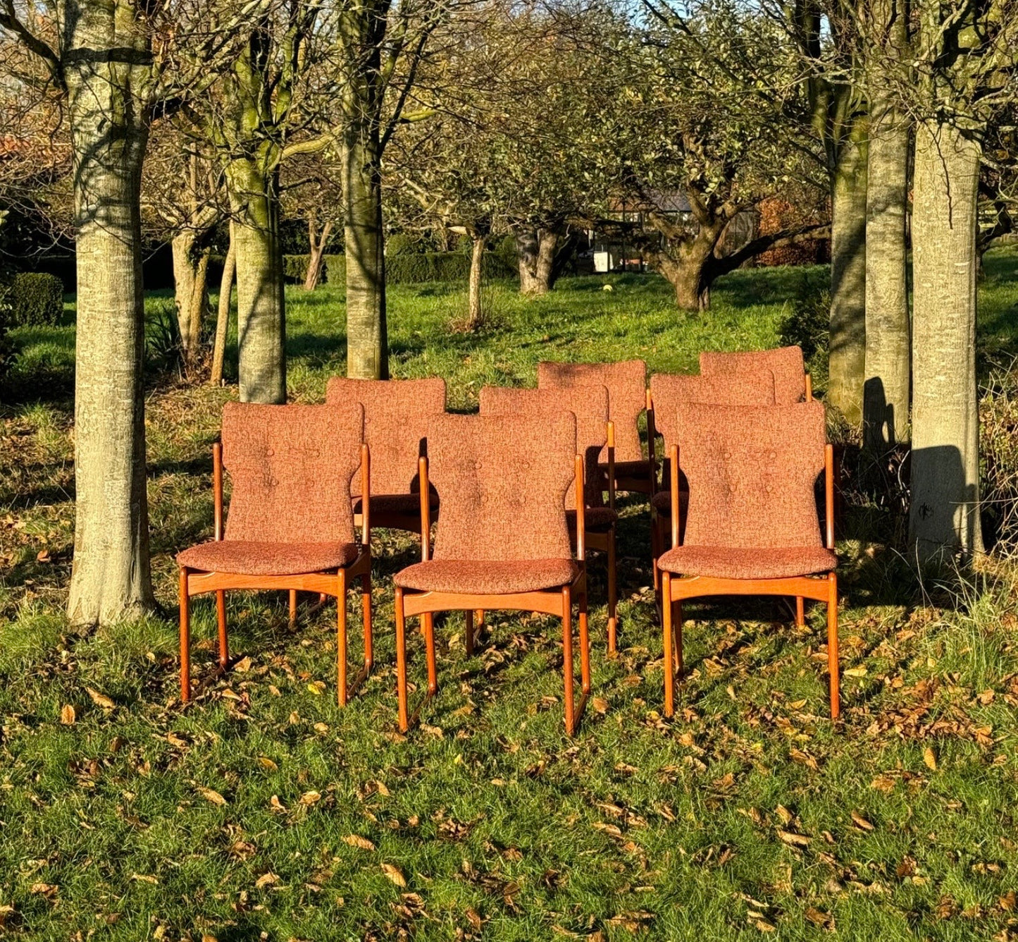 Mid Century Modern Danish Dining Set - Henning Kjærnulf 32 Table and 8 Stolefabrik Chairs