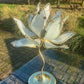 Mid Century Modern Vintage Hollywood Regency White Glass Lotus Flower Table Lamp With A Slight Green Tinge