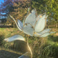 Mid Century Modern Vintage Hollywood Regency White Glass Lotus Flower Table Lamp With A Slight Green Tinge