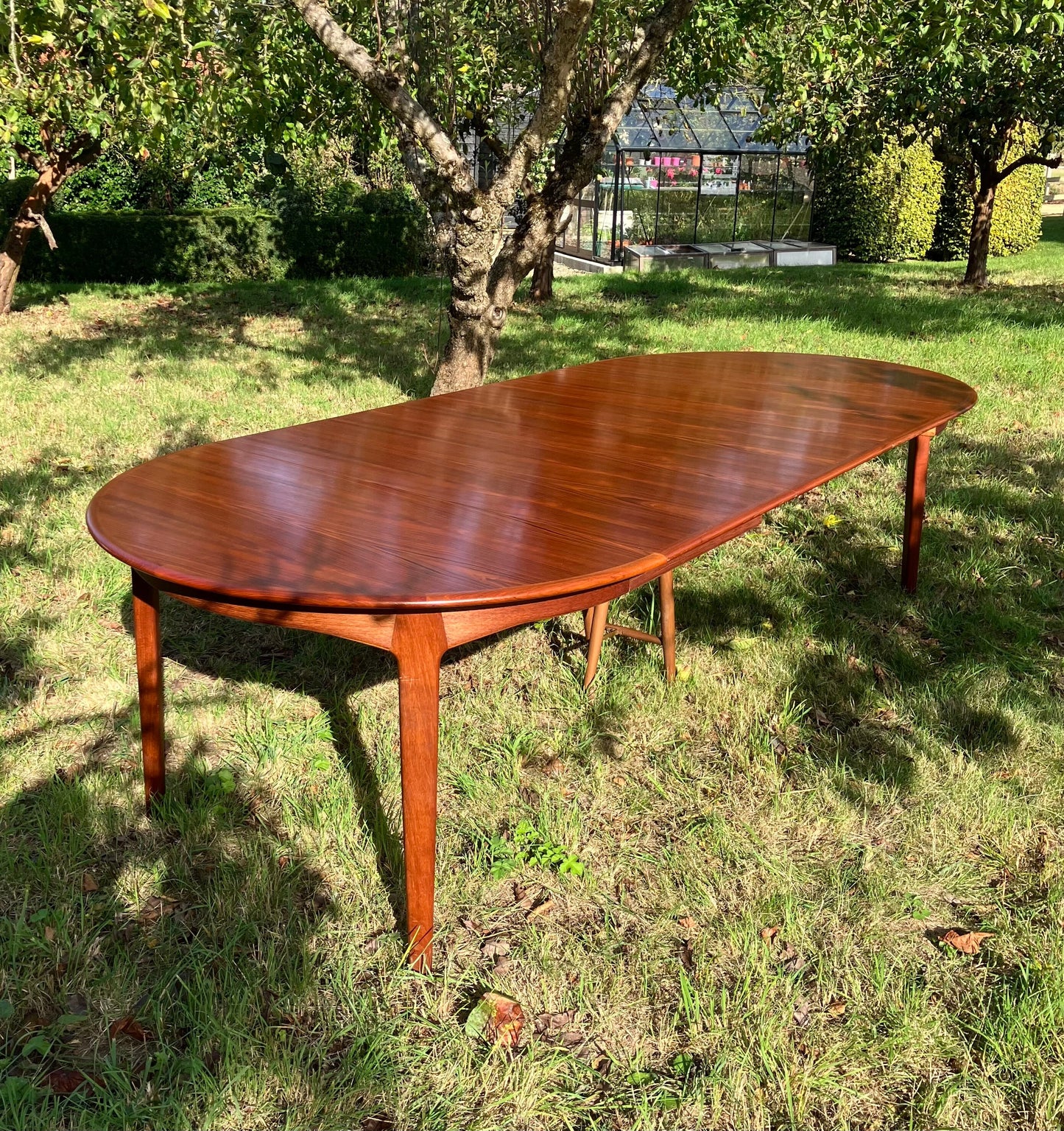 Mid Century Modern Model 62 Extra Large Extending Dining Table By Henning Kjærnulf for Sorø Stolefabrik In Teak 10-12 Seater Fully Restored