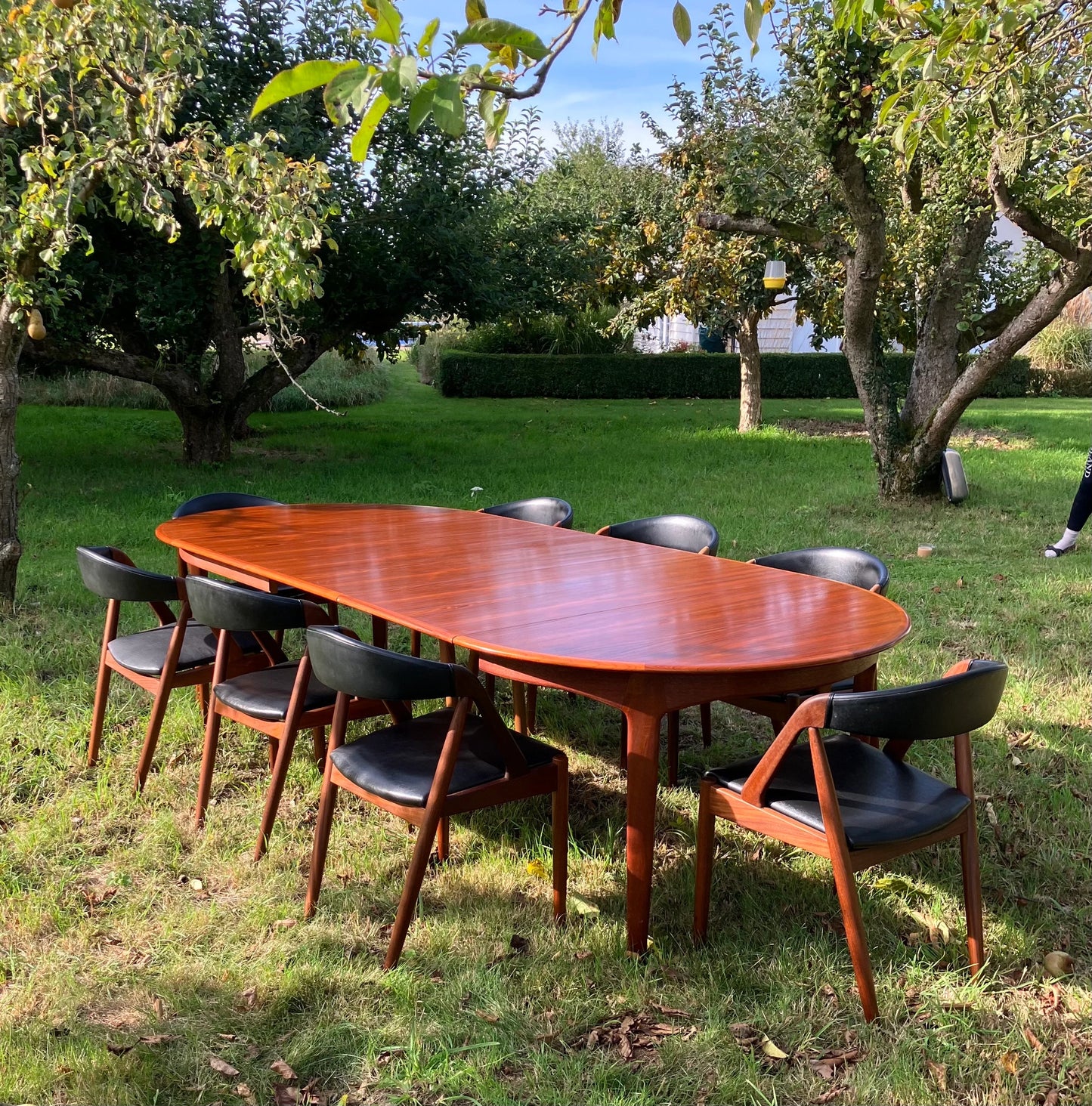 Mid Century Modern Model 62 Extra Large Extending Dining Table By Henning Kjærnulf for Sorø Stolefabrik In Teak 10-12 Seater Fully Restored