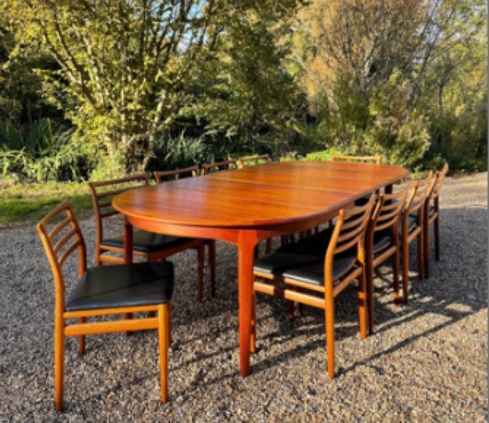 Teak Dining Set For Sorø Stolefabrik with a Model 62 Table By Henning Kjærnulf and 10 Chairs by Erling Torvits Mid Century Modern Danish