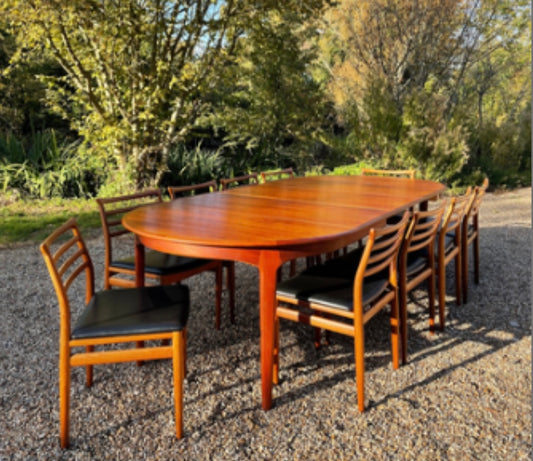 Teak Dining Set For Sorø Stolefabrik with a Model 62 Table By Henning Kjærnulf and 10 Chairs by Erling Torvits Mid Century Modern Danish