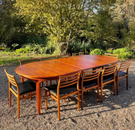 Teak Dining Set For Sorø Stolefabrik with a Model 62 Table By Henning Kjærnulf and 10 Chairs by Erling Torvits Mid Century Modern Danish