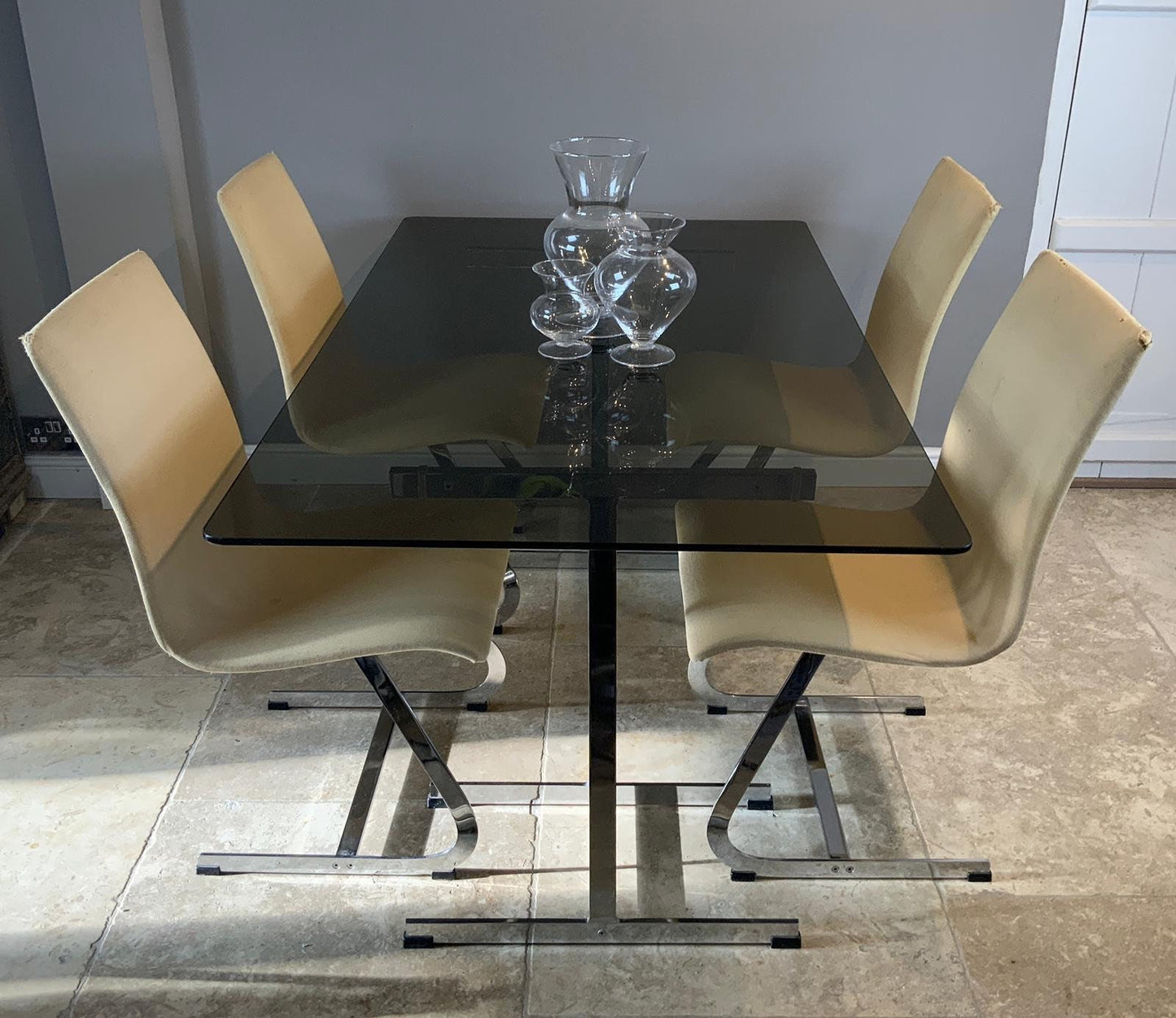 Vintage Mid Century Modern Richard Young for Merrow Associates Chrome Modernist Set of 4 Dining Chairs