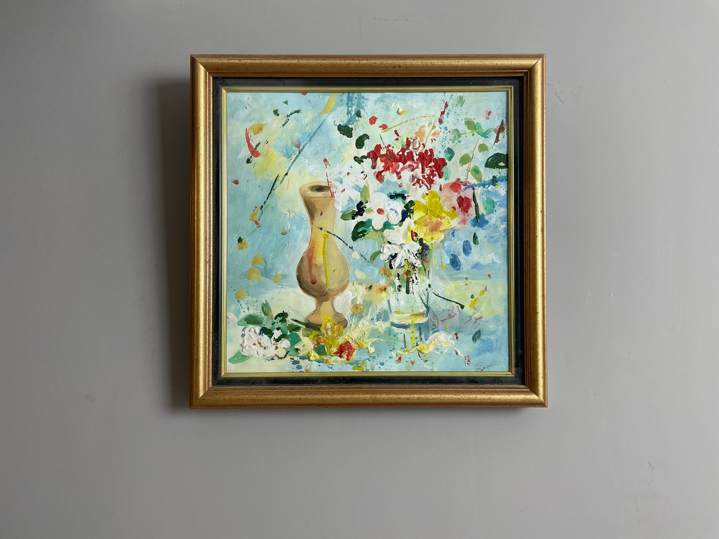 Wonderful Mid Century Modern Oil Painting of Flowers in a Vase / Art