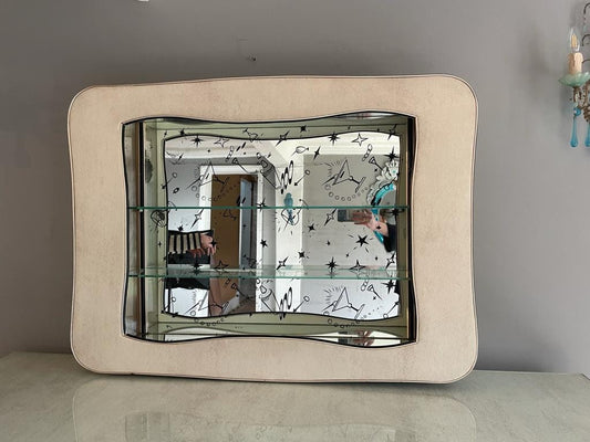 Extremely Unusual Mid Century Modern Italian 1950s Glass Cocktail Cabinet / Shelves / Drinks Cabinet by Umberto Mascagni