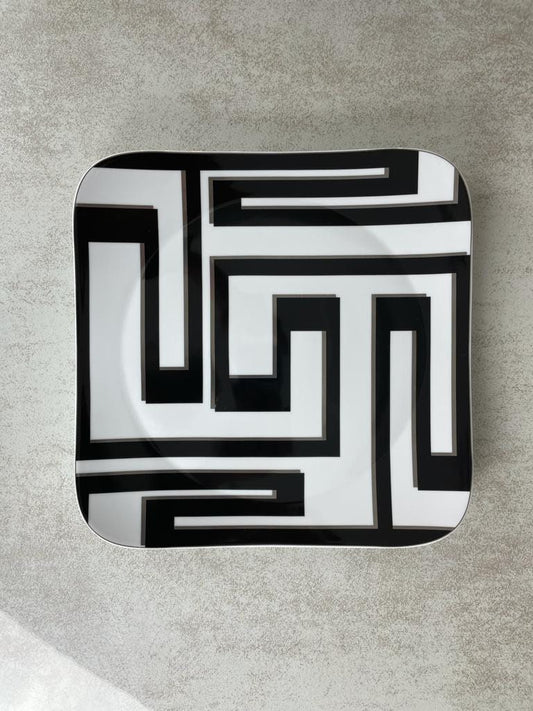 SOLD Mid Century Modern 1980s Geometric Dedalo Versace Dinner Plates / Service Charger