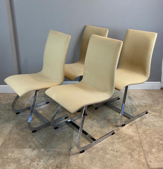 Vintage Mid Century Modern Richard Young for Merrow Associates Chrome Modernist Set of 4 Dining Chairs